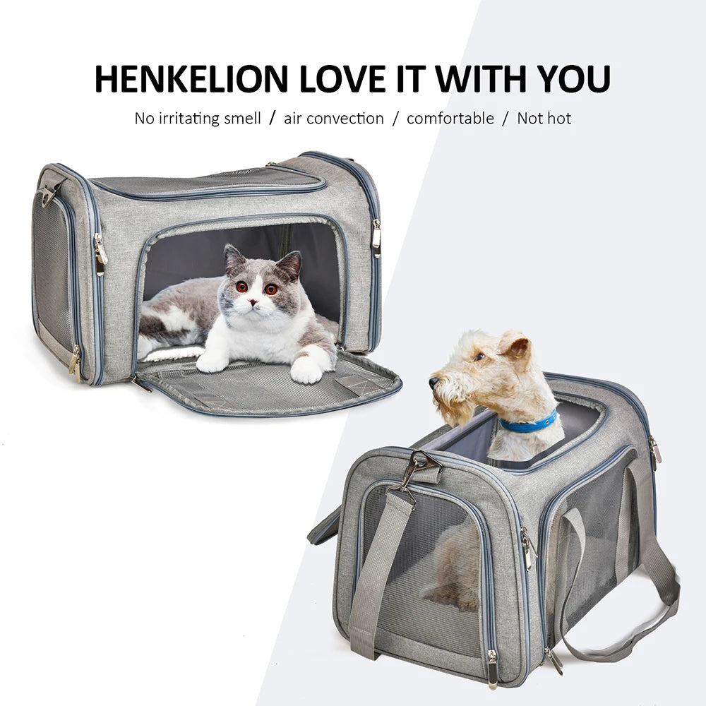 Saco de transporte para cães, mochila lateral macia para transportar animais de estimação, sacos de viagem para cães, transporte aprovado pela companhia aérea para cães pequenos, gatos de saída