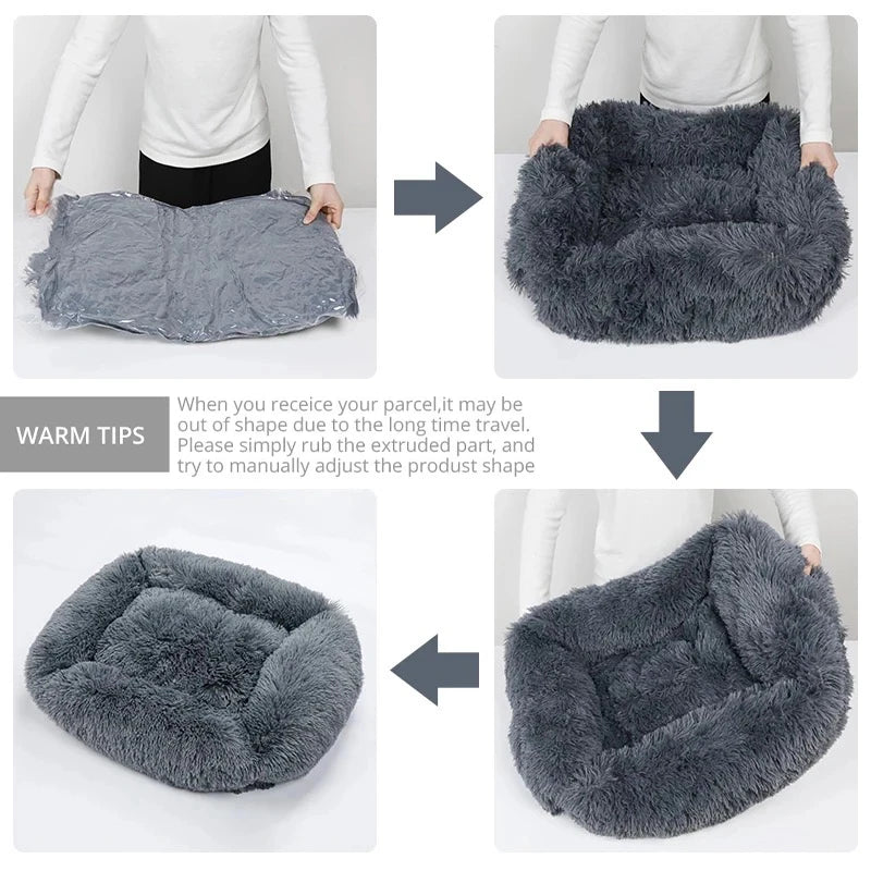Cama retangular de pelúcia para cachorro, tapete quente de inverno, pequeno, médio e grande, para animais de estimação, canil, filhote de cachorro, sofacama, almofada para gato, animais de estimação, acessórios para sofá