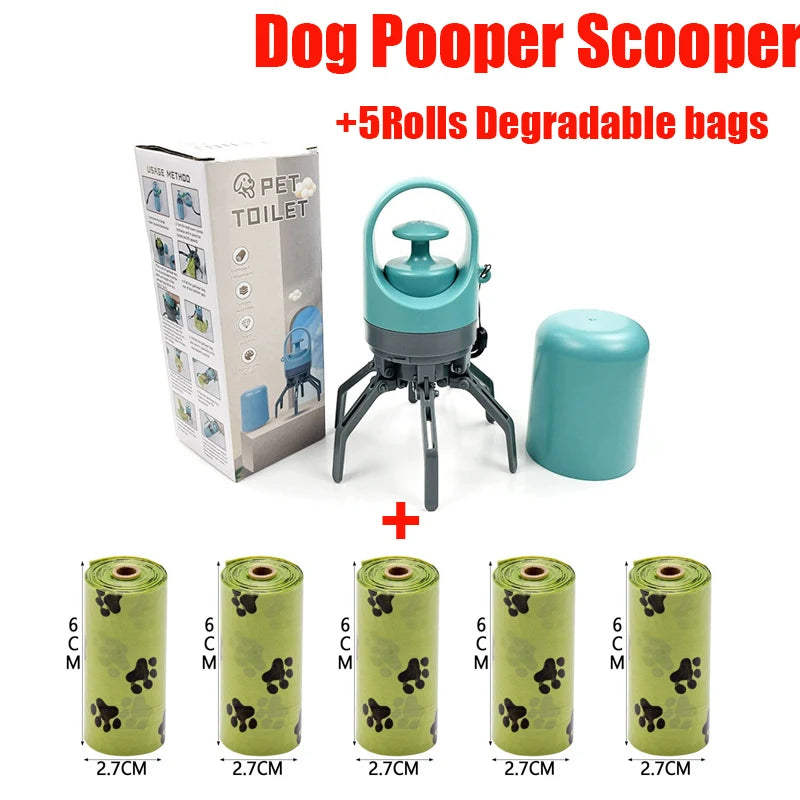 Colher portátil para cocô de cachorro, limpador de resíduos para animais de estimação ao ar livre, saco de lixo embutido, portátil, design sem toque