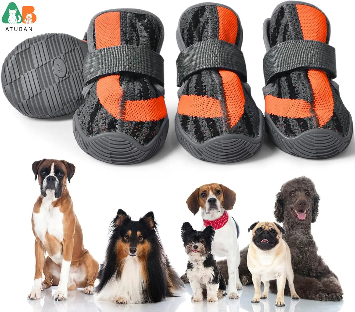 Sapatos para cães, botas respiráveis de malha para caminhadas, corrida, caminhadas, botas macias e antiderrapantes com sola de borracha robusta, alças ajustáveis