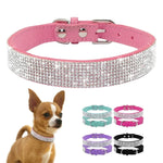 Coleira de cachorro de cristal de fibra de camurça confortável glitter strass coleiras de cachorro fivela de liga de zinco para cães pequenos gatos XXS-XL