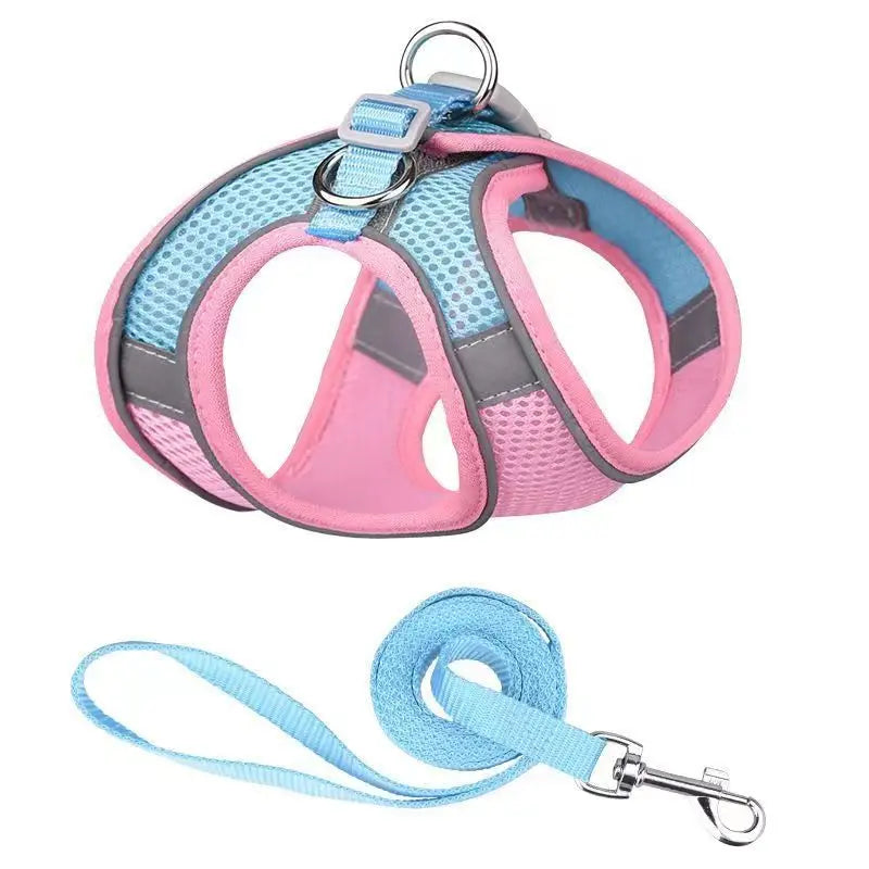 Conjunto de coleira para cães pequenos, coleira ajustável para cachorros e gatos, buldogue francês, chihuahua, pug, caminhada ao ar livre