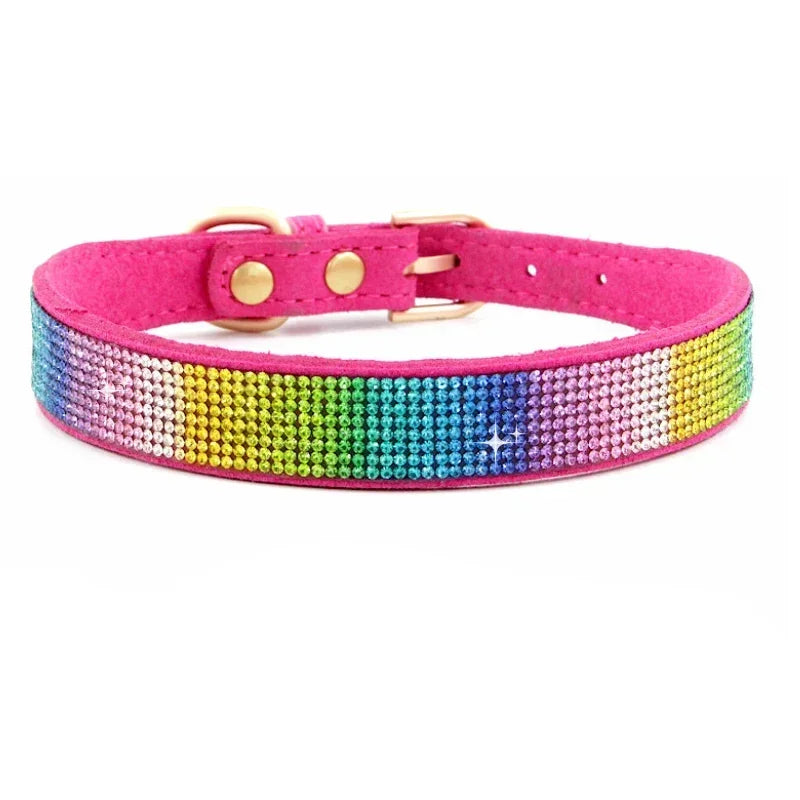 Coleira de cachorro de cristal de fibra de camurça confortável glitter strass coleiras de cachorro fivela de liga de zinco para cães pequenos gatos XXS-XL