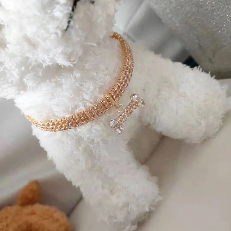 Colar ajustável para animais de estimação, gato, cachorro, cristal, strass, pingente de osso, filhote de cachorro, luxo, moda, beleza, acessórios para cães