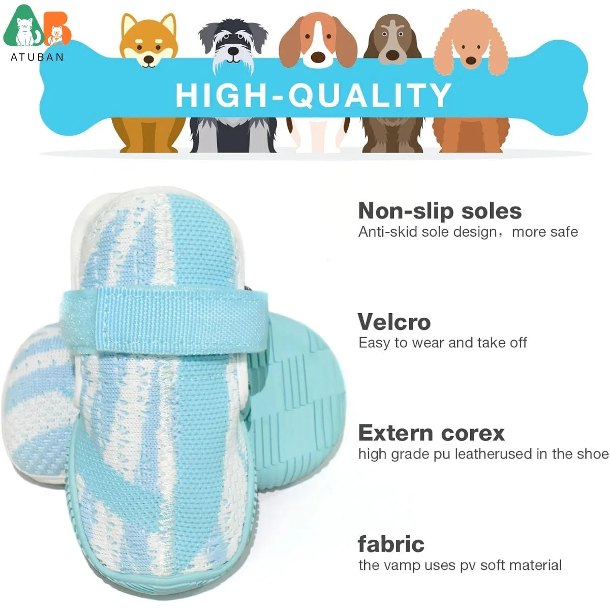 Sapatos para cães, botas respiráveis de malha para caminhadas, corrida, caminhadas, botas macias e antiderrapantes com sola de borracha robusta, alças ajustáveis