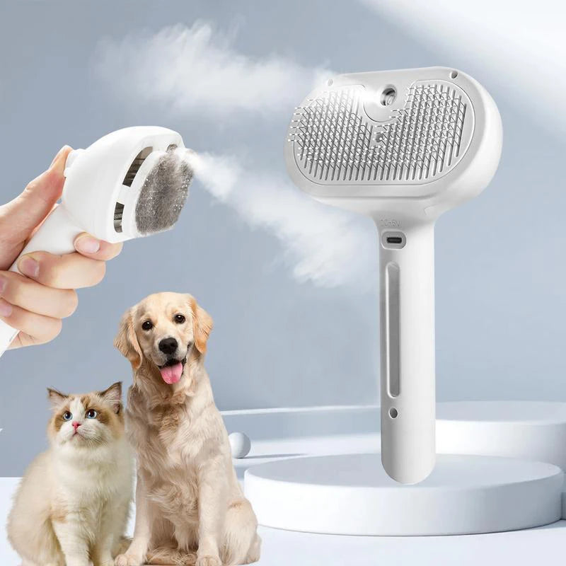 Pente a vapor para cães, escova de massagem para animais de estimação, carregamento usb, cabeça redonda segura, spray de dentes macios, pente de remoção de pelos universal para cães e gatos