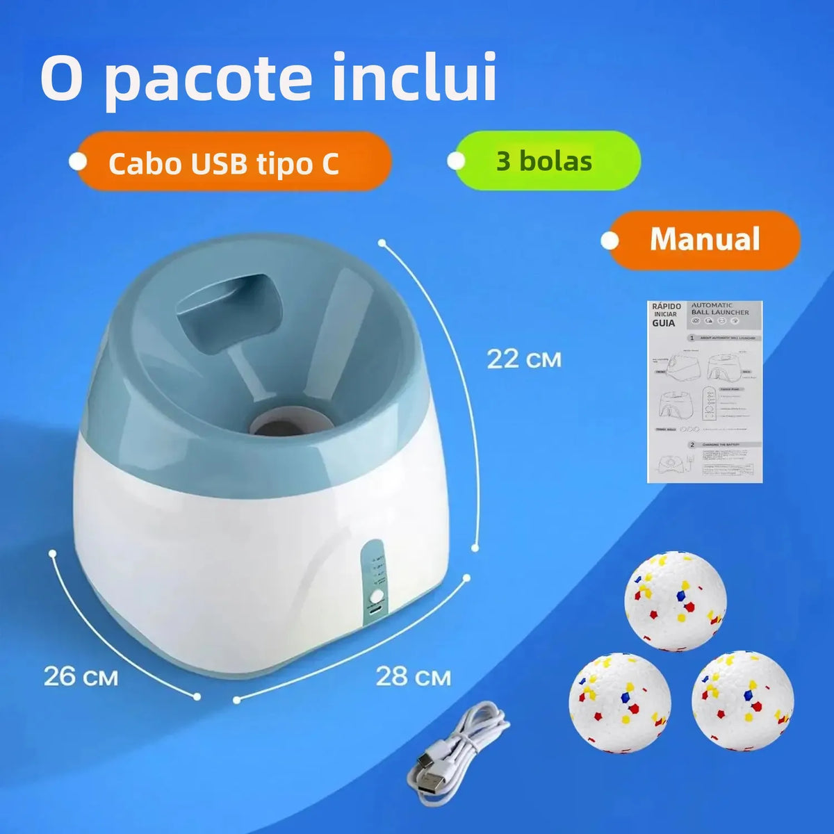 Lanzador de bola para cães, lançador de bola para cães com 3 bolas de tênis, brinquedos interativos para cães, diversão, ambiente interno e externo, distância ajustável