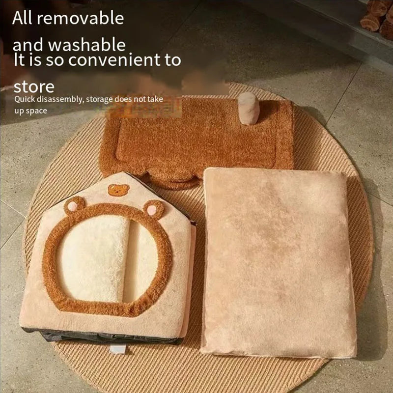 Novo ninho de gato de quatro estações no inverno quente fechado casa de cachorro almofada de assento removível cama de cachorro criativo macio inverno quente ninho de gato