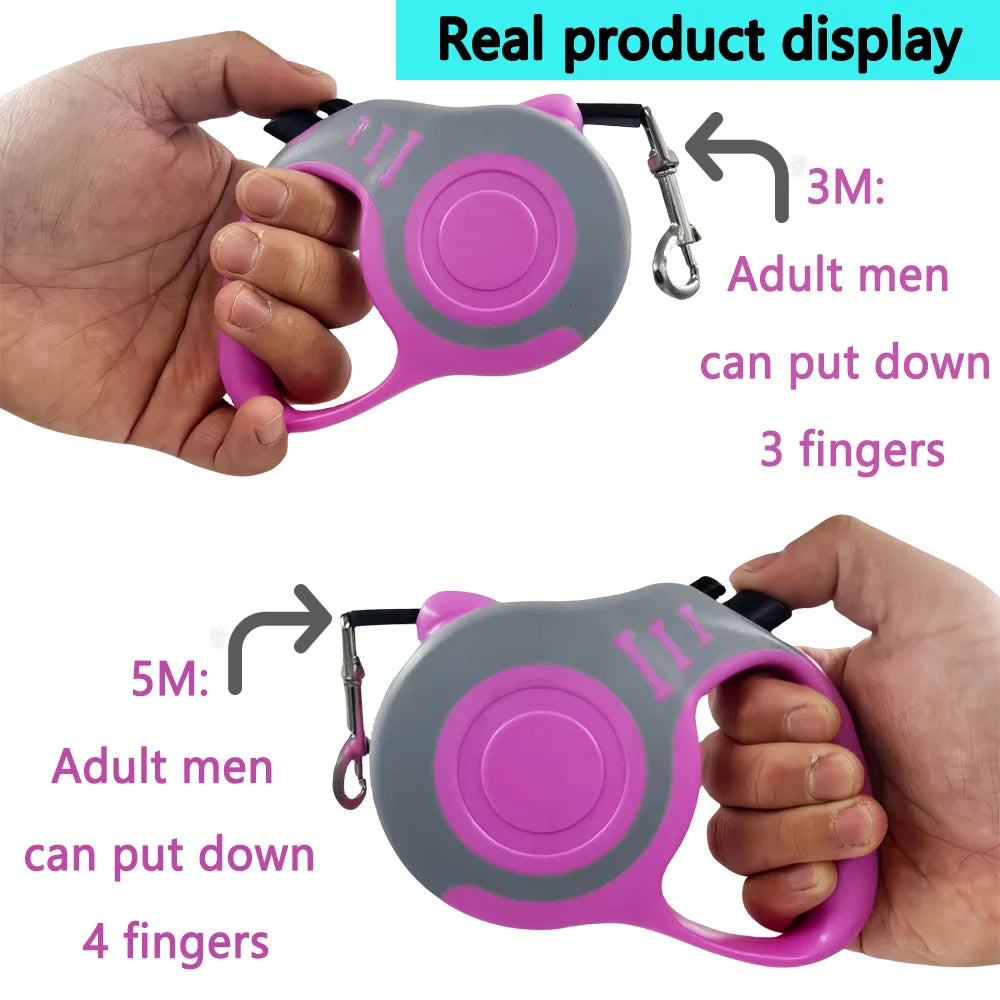 Trela automática retrátil do cão, 3m, 5m, durável, extensão do chumbo do gato, filhote de cachorro, andando, correndo, roleta, produtos pet