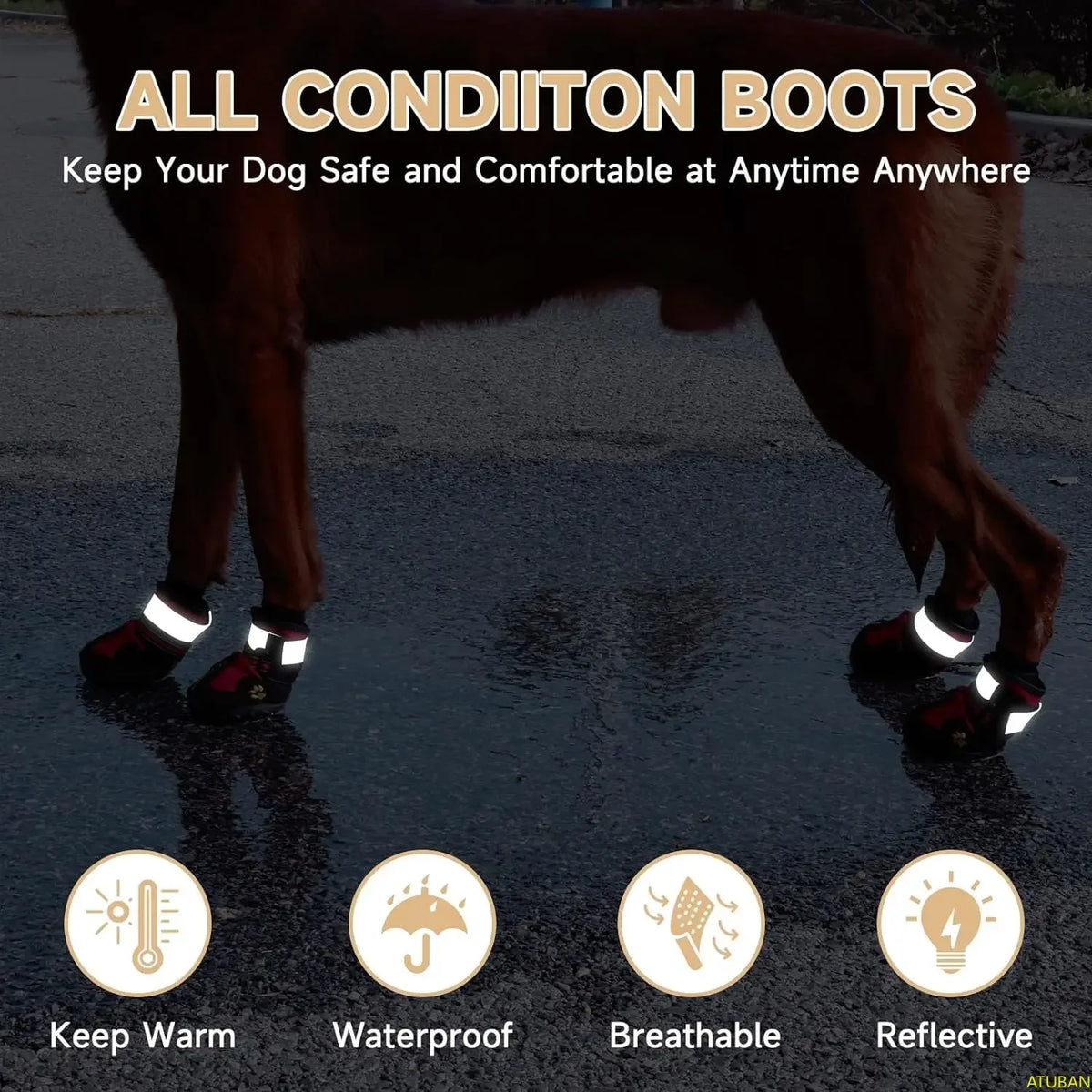 Sapatos para cães, botas impermeáveis para cães, tiras reflexivas ajustáveis, protetores de patas confortáveis e respiráveis para terreno complexo variado