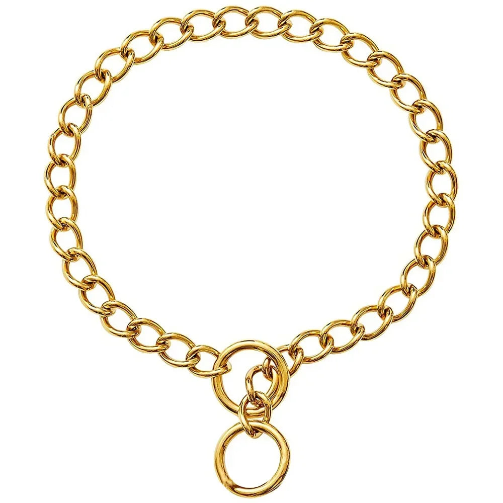 Cão corrente de ouro cubana link cão metal deslizamento colar cão estrangulamento colar filhote de cachorro metal p deslizamento corrente pet treinamento andando gargantilha