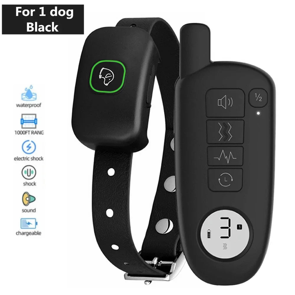 Impermeável choque elétrico Dog Training Collar, som de vibração, colar de casca para cães pequenos, médios, grandes, 1000 pés