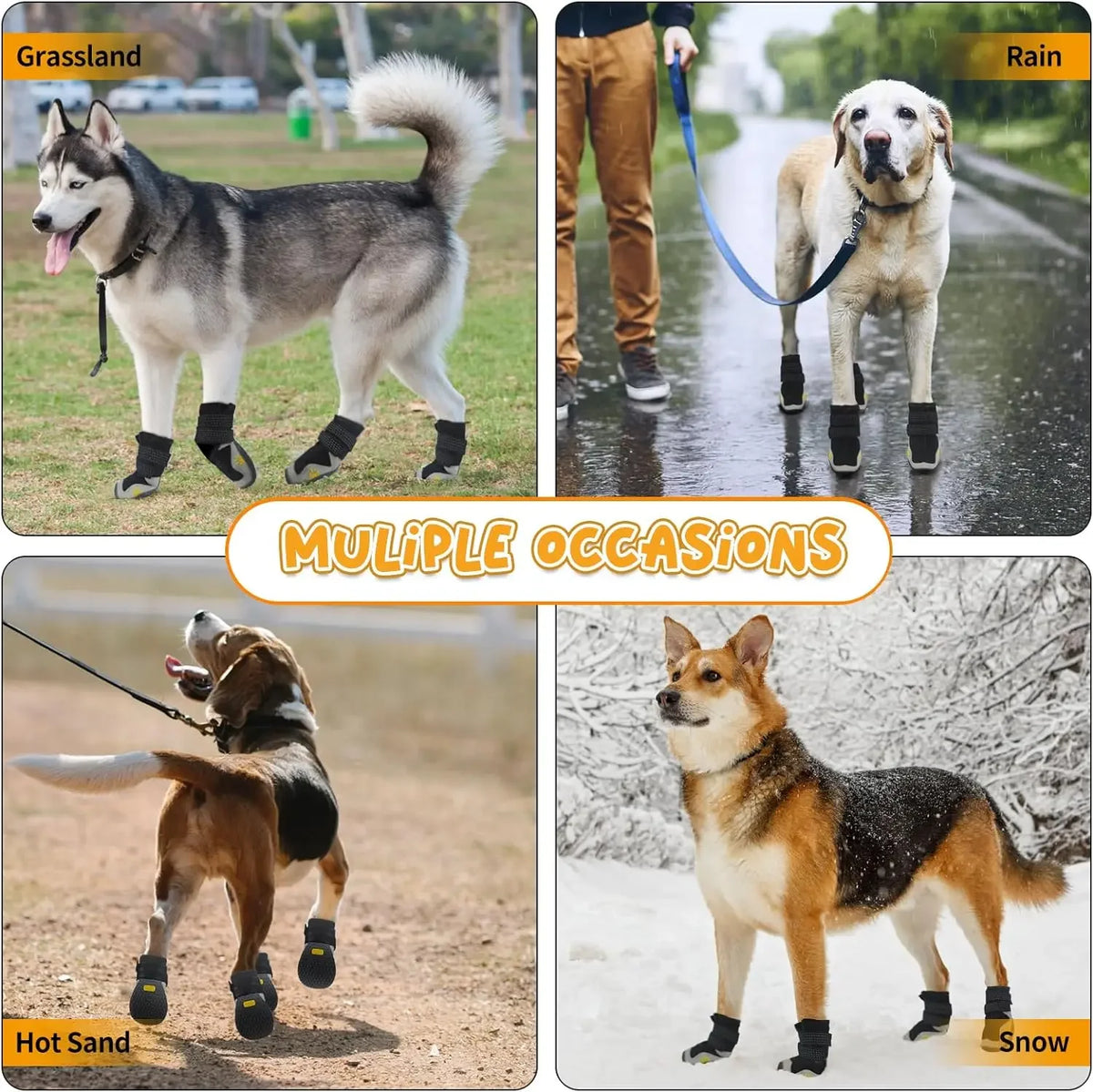 Sapatos para cães ATUBAN para cães de tamanho grande, botas impermeáveis para cães médios e grandes, para pavimentação quente, inverno, neve, caminhadas, elástico respirável