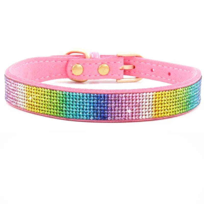 Coleira de cachorro de cristal de fibra de camurça confortável glitter strass coleiras de cachorro fivela de liga de zinco para cães pequenos gatos XXS-XL