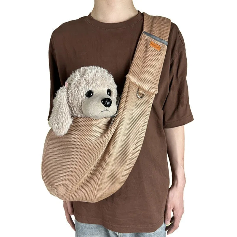 Bolsa de malha de poliéster respirável para cães, bolsa de ombro crossbody para animais de estimação, viagem ao ar livre, portátil, gato, filhote de cachorro, bolsa de transporte