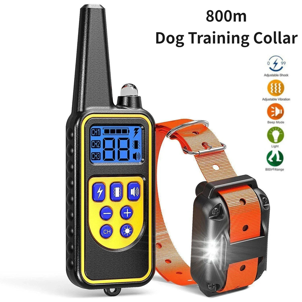 Impermeável choque elétrico Dog Training Collar, som de vibração, colar de casca para cães pequenos, médios, grandes, 1000 pés