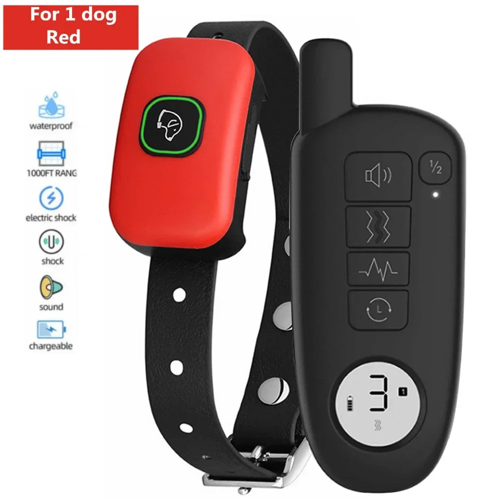 Impermeável choque elétrico Dog Training Collar, som de vibração, colar de casca para cães pequenos, médios, grandes, 1000 pés