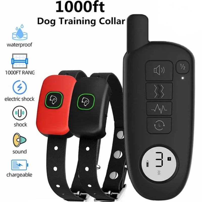 Impermeável choque elétrico Dog Training Collar, som de vibração, colar de casca para cães pequenos, médios, grandes, 1000 pés