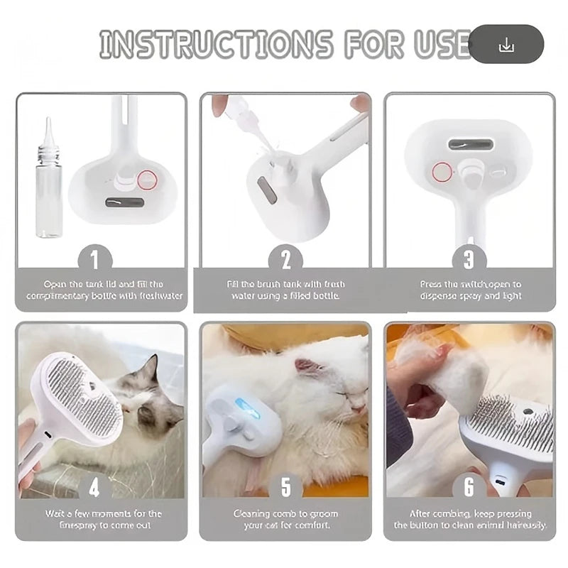 Pente a vapor para cães, escova de massagem para animais de estimação, carregamento usb, cabeça redonda segura, spray de dentes macios, pente de remoção de pelos universal para cães e gatos