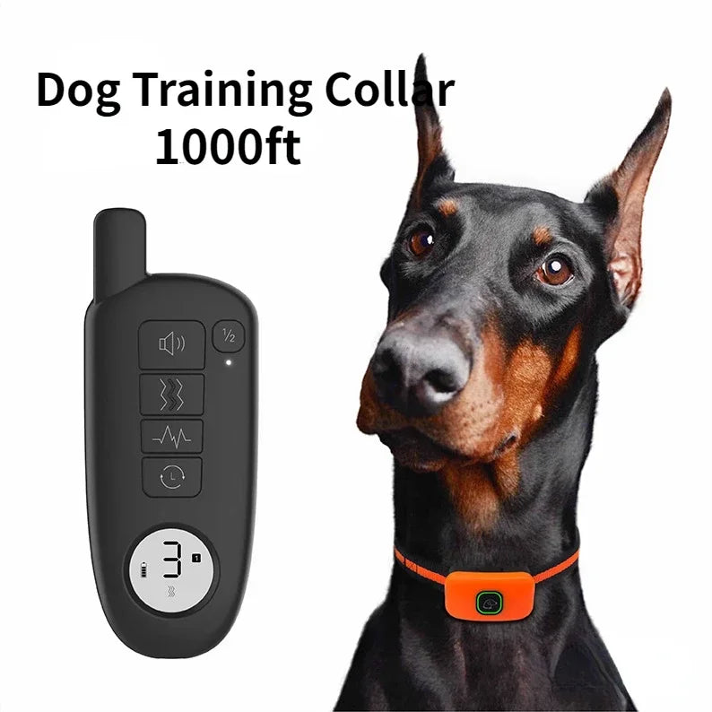 Impermeável choque elétrico Dog Training Collar, som de vibração, colar de casca para cães pequenos, médios, grandes, 1000 pés