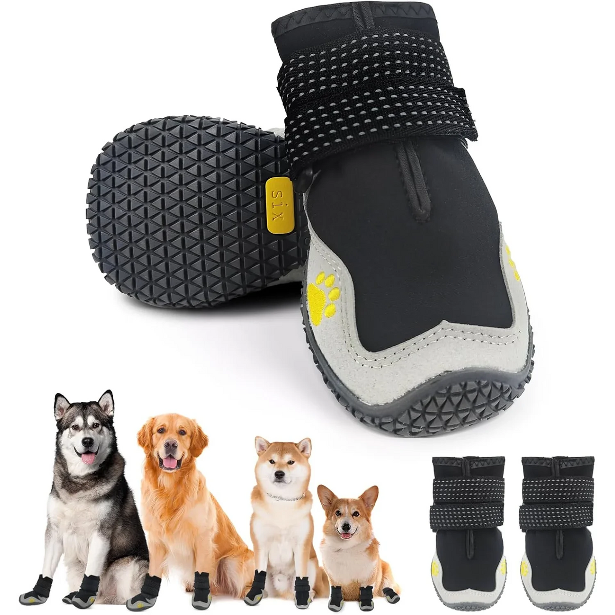 Sapatos para cães ATUBAN para cães de tamanho grande, botas impermeáveis para cães médios e grandes, para pavimentação quente, inverno, neve, caminhadas, elástico respirável
