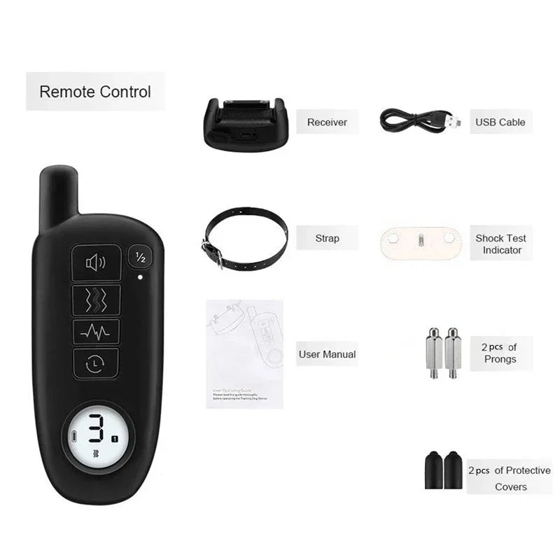 Coleira de treinamento para cães, alcance de 1000 pés, à prova d'água, choque elétrico, vibração, som, coleira de casca para cães pequenos, médios e grandes, treinador