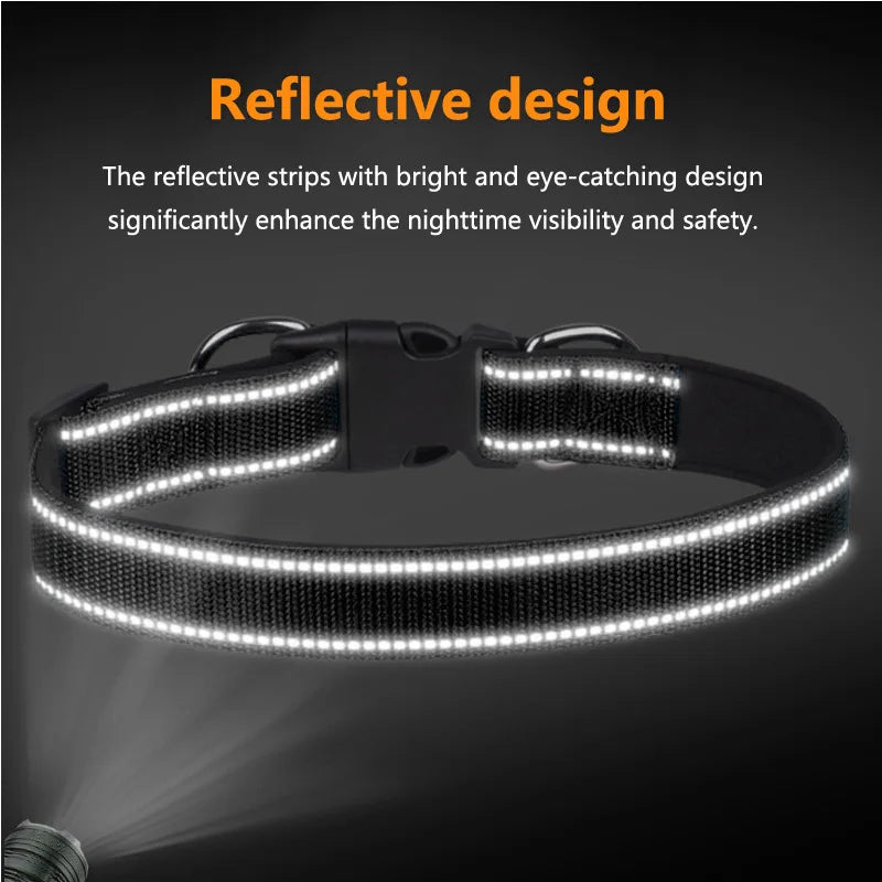 Coleira reflexiva para cães médios e grandes, coleira acolchoada de neoprene macio, resistente, ajustável, suprimentos para coleira de animais de estimação