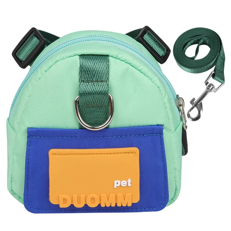 Bolsa de armazenamento de lanche para animais de estimação com coleira, mochila multifuncional de grande capacidade para cães, mochila com arnês ajustável, adequada para viagens para animais de estimação