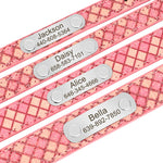 Coleira de couro personalizada para cães, coleiras xadrez personalizadas para cães pequenos e médios, gatos, chihuahua com placa de identificação gravada gratuita