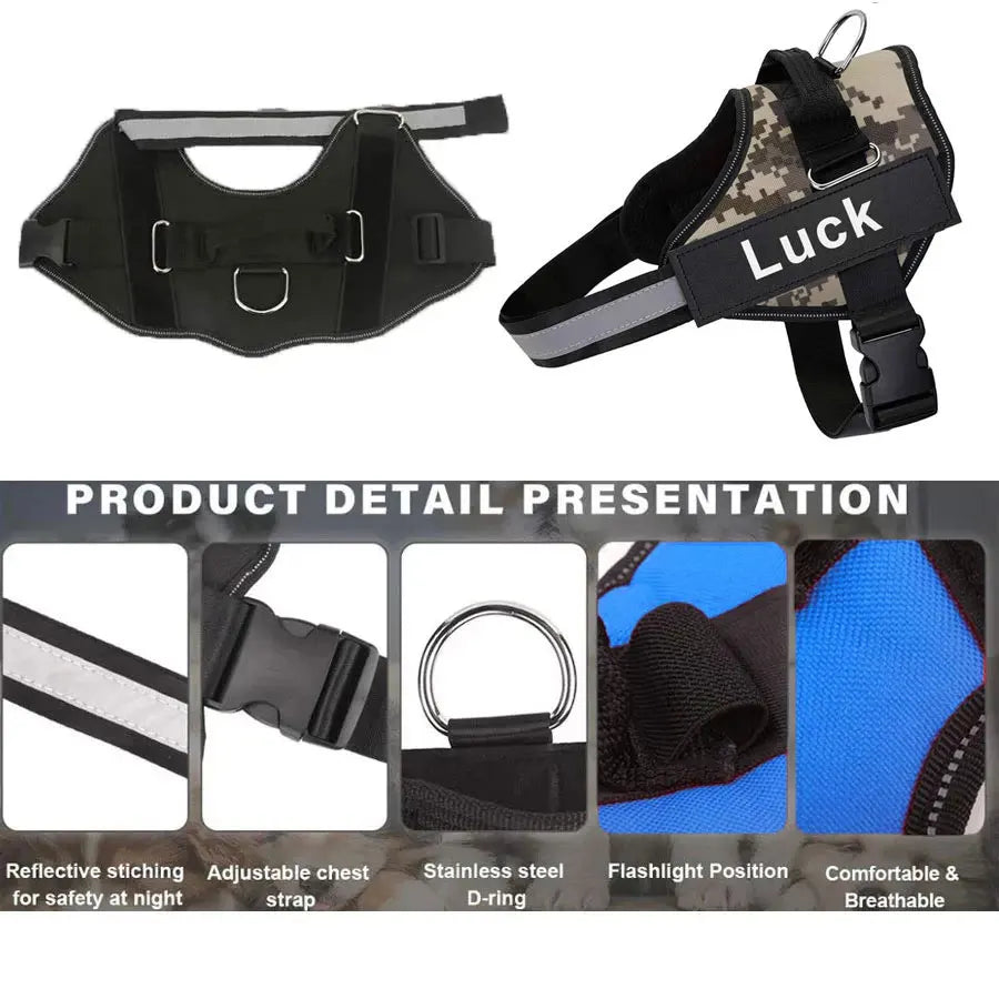 Arnês do cão nenhuma tração reflexiva respirável ajustável do animal de estimação para o cão colete id remendo personalizado ao ar livre caminhadas suprimentos do cão