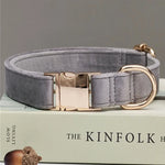 Coleira de cachorro premium personalizada de veludo de várias cores, trela personalizada gravada com placa de nome de animal de estimação, fivela de metal, presente de casamento para cachorro