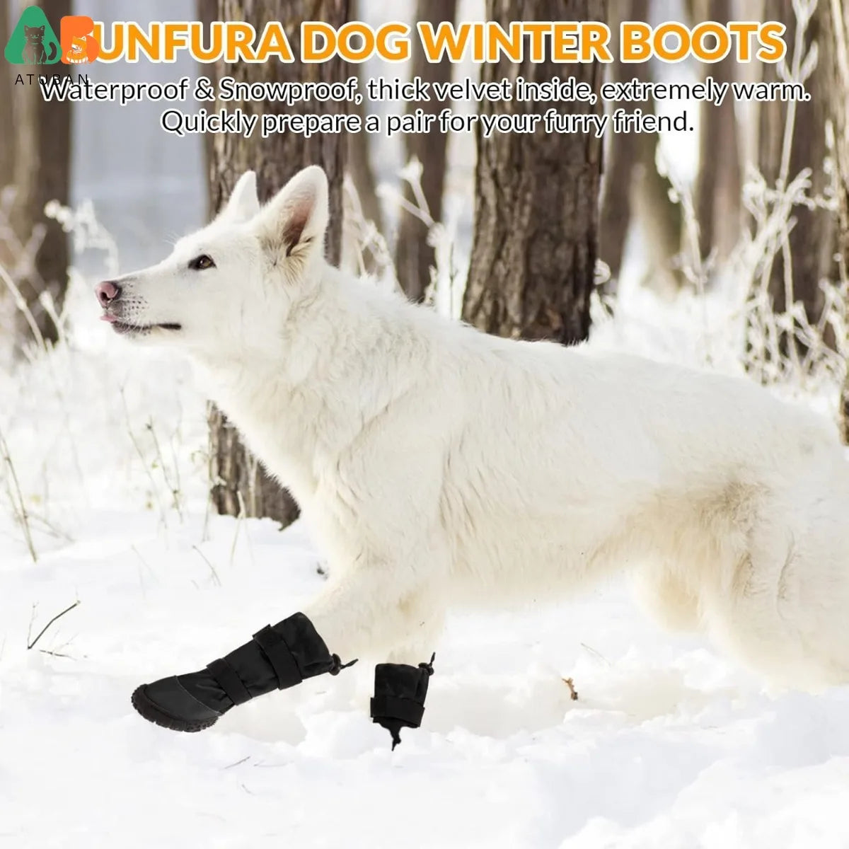 Botas de chuva para cães ATUBAN com lã quente, sapatos para cães médios e grandes à prova d'água e antiderrapantes com tiras reflexivas e sola robusta