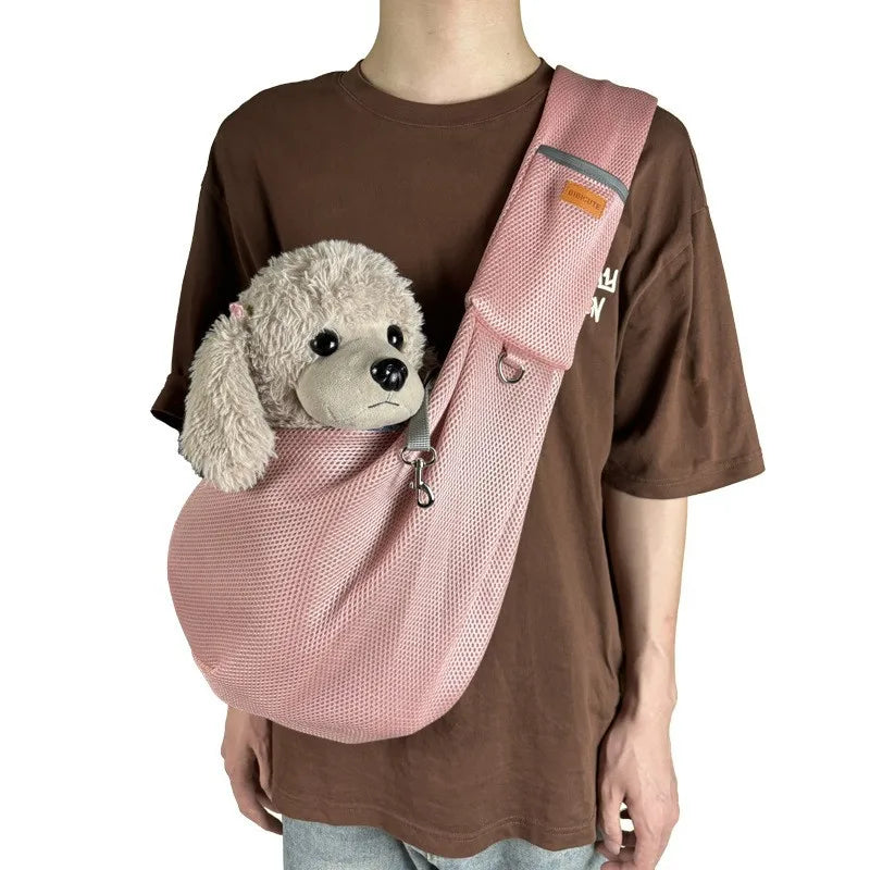 Bolsa de malha de poliéster respirável para cães, bolsa de ombro crossbody para animais de estimação, viagem ao ar livre, portátil, gato, filhote de cachorro, bolsa de transporte