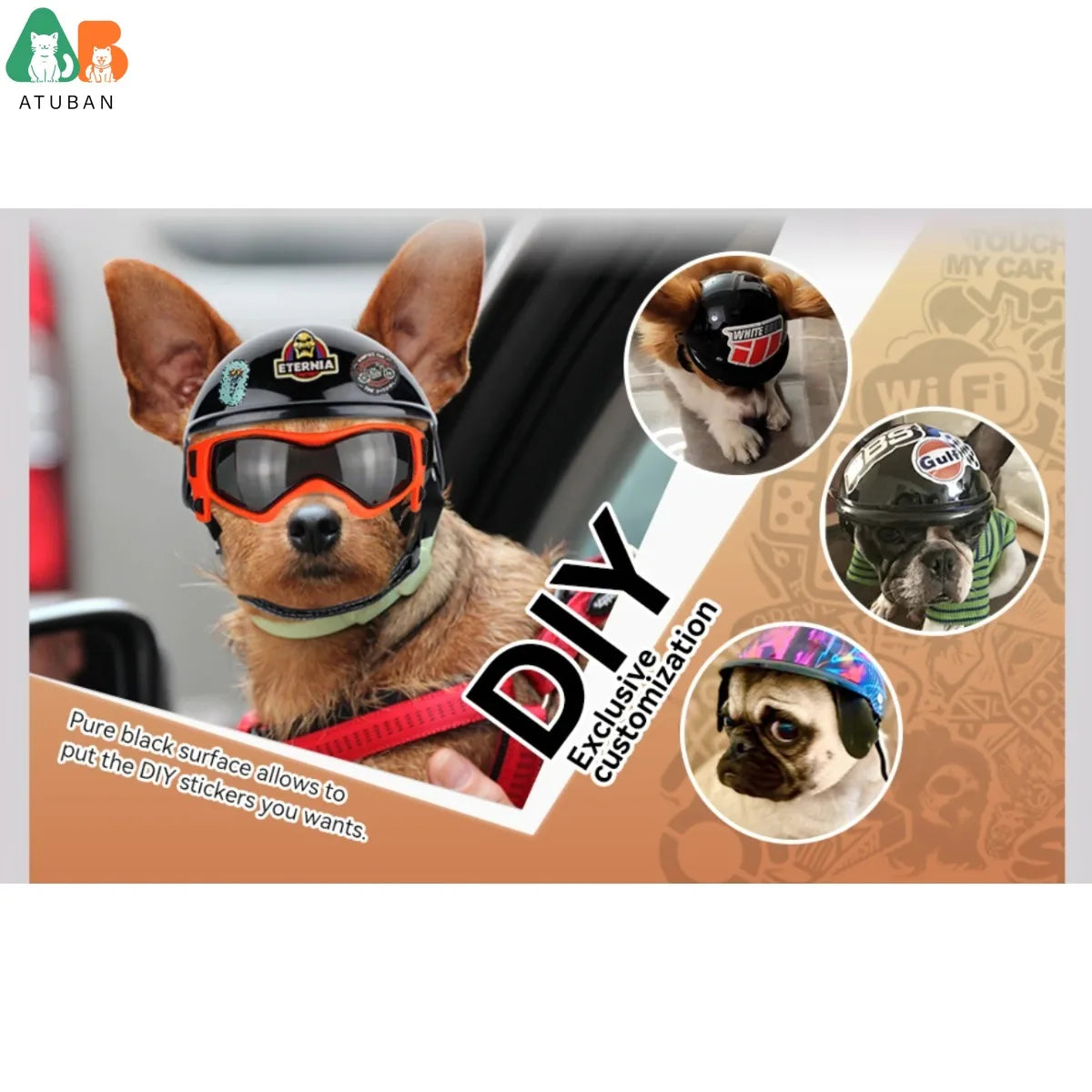 Óculos de Sol e Capacete Atuban para Cães, Proteção UV, Chapéu Sport, Windproof, Snowproof, Pet Riding, Cães Grandes
