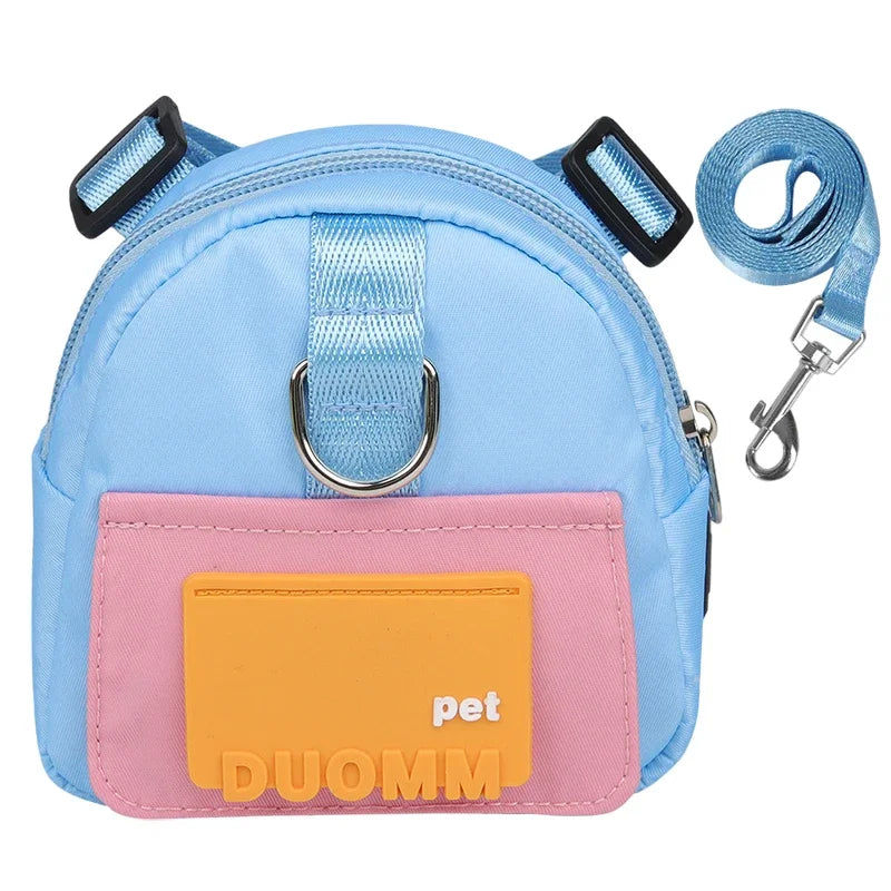 Bolsa de armazenamento de lanche para animais de estimação com coleira, mochila multifuncional de grande capacidade para cães, mochila com arnês ajustável, adequada para viagens para animais de estimação