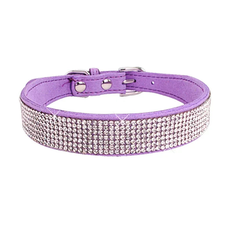 Coleira de cachorro de cristal de fibra de camurça confortável glitter strass coleiras de cachorro fivela de liga de zinco para cães pequenos gatos XXS-XL