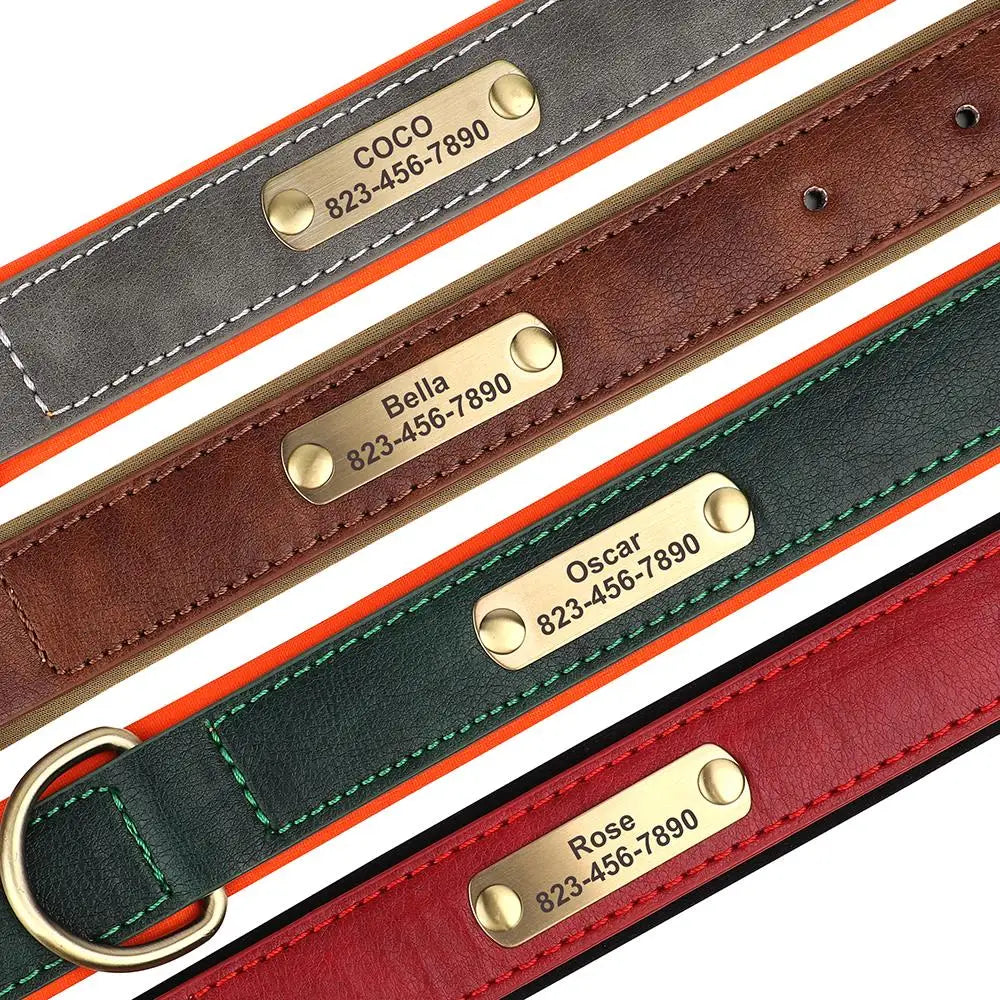Coleira de cachorro personalizada gravada em couro pu, coleira de identificação com gravação gratuita, placa de identificação para cães pequenos, médios e grandes