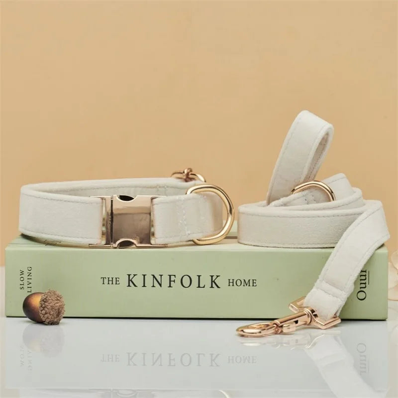 Coleira de cachorro premium personalizada de veludo de várias cores, trela personalizada gravada com placa de nome de animal de estimação, fivela de metal, presente de casamento para cachorro