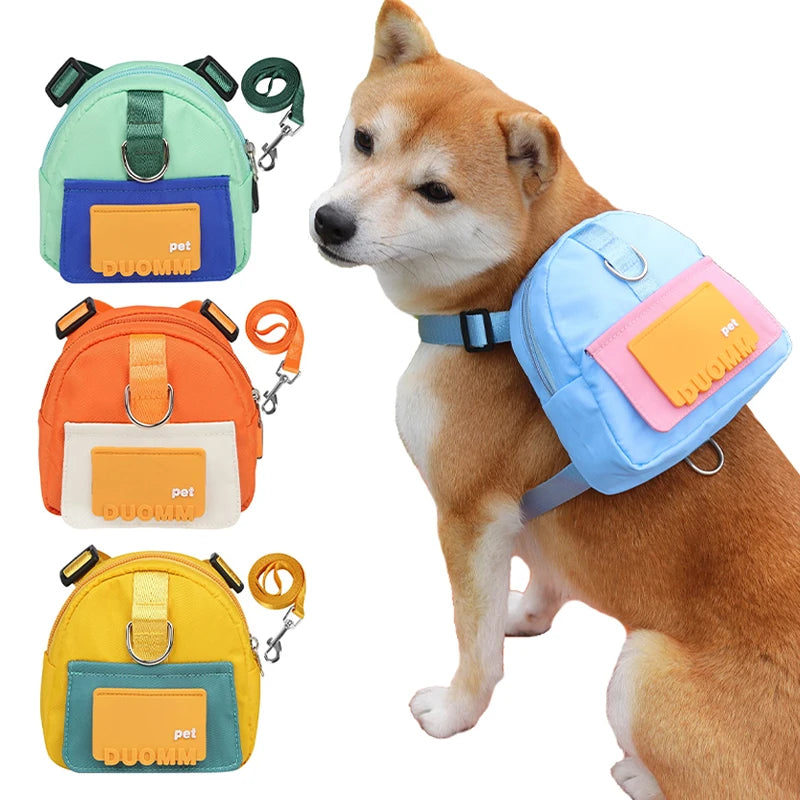 Mochila para animais de estimação, à prova d'água, para cães, filhote de cachorro, com coleira, viagem ao ar livre, lanches, buldogue francês, acessórios para cães