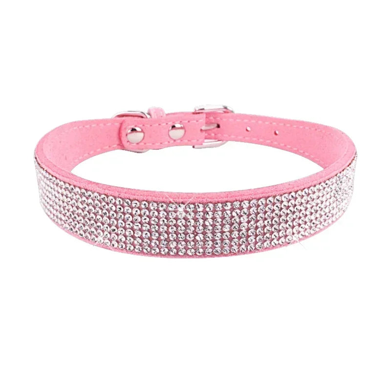 Coleira de cachorro de cristal de fibra de camurça confortável glitter strass coleiras de cachorro fivela de liga de zinco para cães pequenos gatos XXS-XL