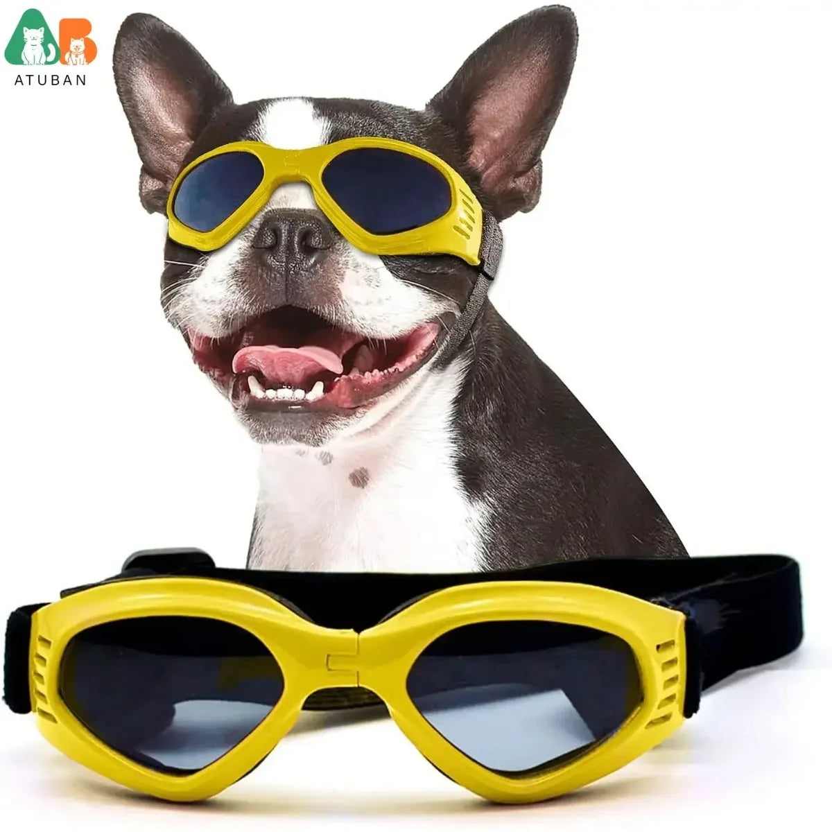 ATUBAN Óculos de sol para cães pequenos, à prova d'água, à prova de vento, proteção UV, óculos de sol para animais de estimação, motocicleta para cachorrinho, gato (VERMELHO)