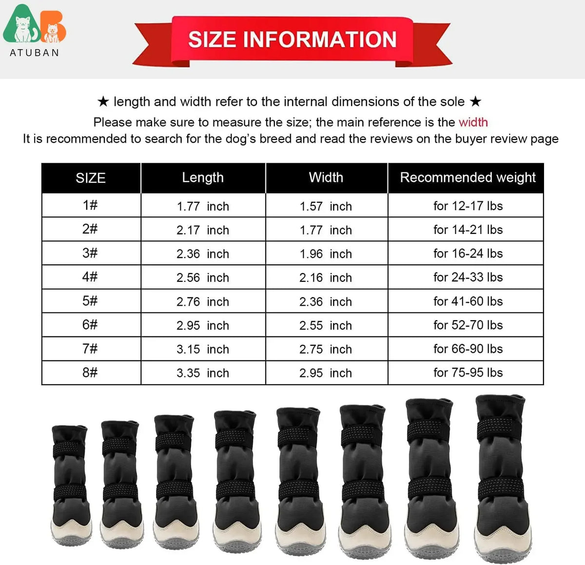 Atuban sapatos para cães, botas antiderrapantes para pavimento quente e protetores de patas para o verão, dia chuvoso, botas de neve para cães, à prova d'água