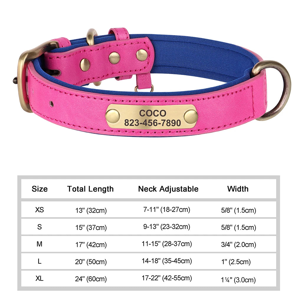 Coleira de cachorro personalizada gravada em couro pu, coleira de identificação com gravação gratuita, placa de identificação para cães pequenos, médios e grandes