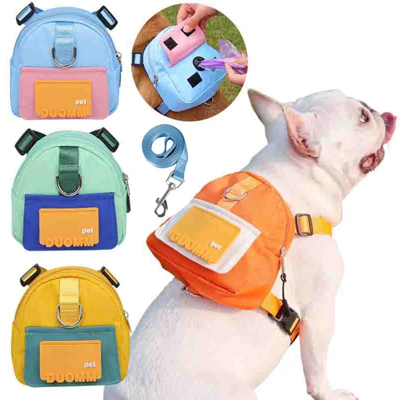 Bolsa de armazenamento de lanche para animais de estimação com coleira, mochila multifuncional de grande capacidade para cães, mochila com arnês ajustável, adequada para viagens para animais de estimação