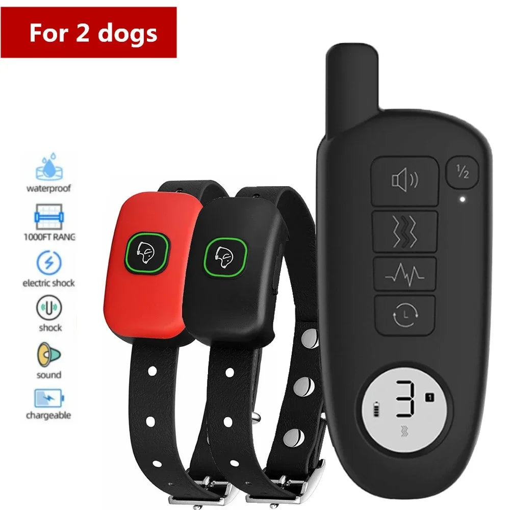 Impermeável choque elétrico Dog Training Collar, som de vibração, colar de casca para cães pequenos, médios, grandes, 1000 pés