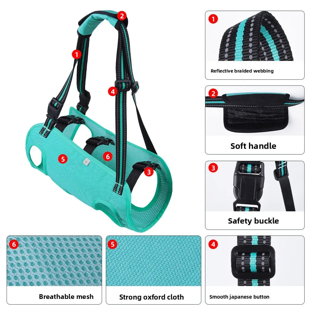 Suporte corporal ajustável para cães, arnês de elevação para cães idosos feridos, auxiliar de reabilitação, colchas para animais de estimação com deficiência