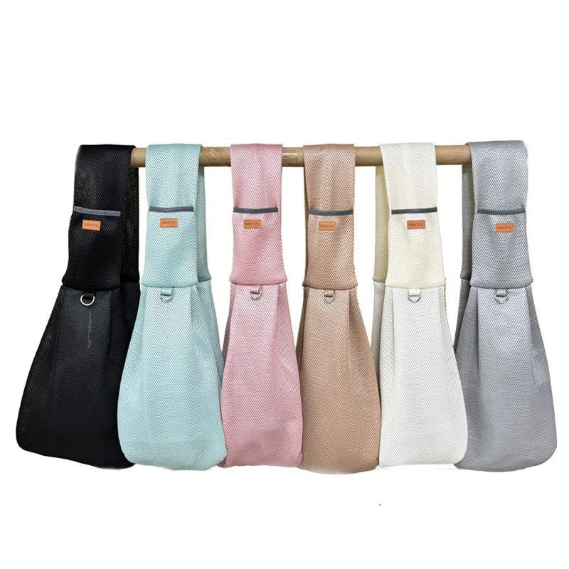 Bolsa de malha de poliéster respirável para cães, bolsa de ombro crossbody para animais de estimação, viagem ao ar livre, portátil, gato, filhote de cachorro, bolsa de transporte