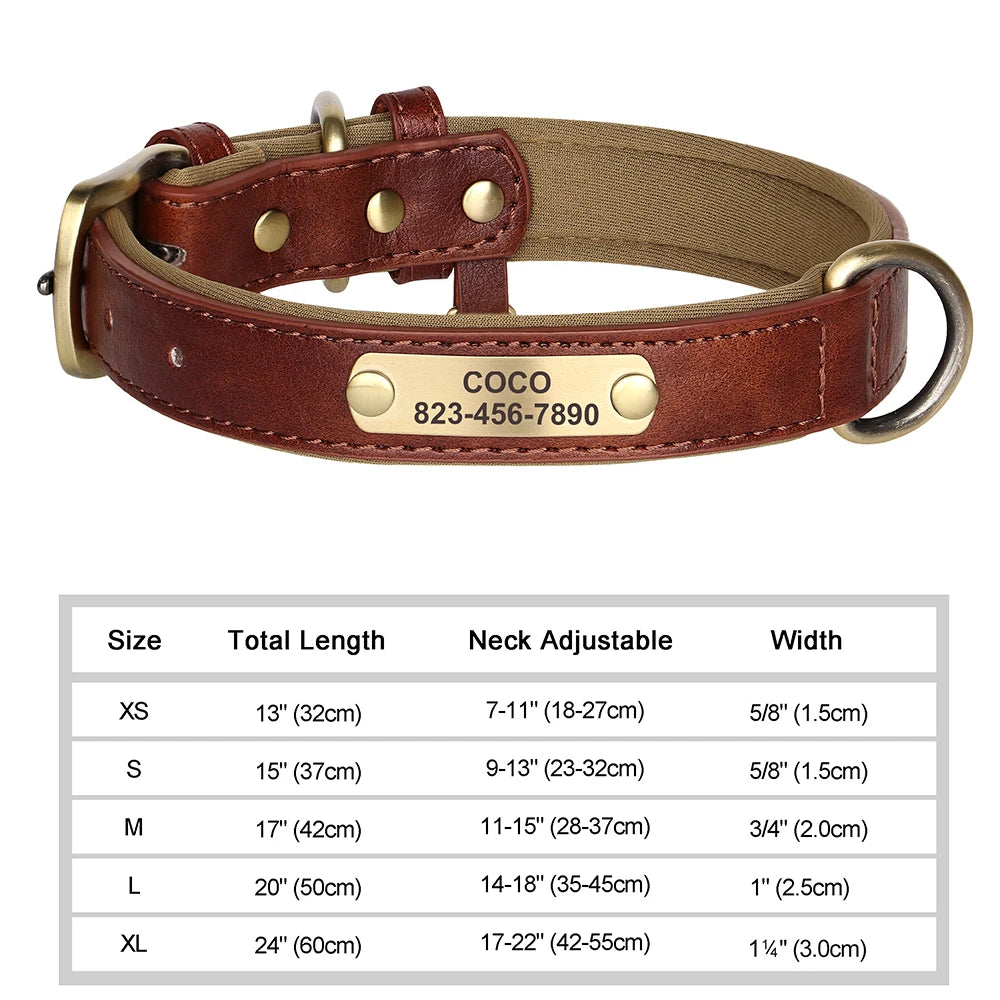 Coleira de cachorro personalizada gravada em couro pu, coleira de identificação com gravação gratuita, placa de identificação para cães pequenos, médios e grandes