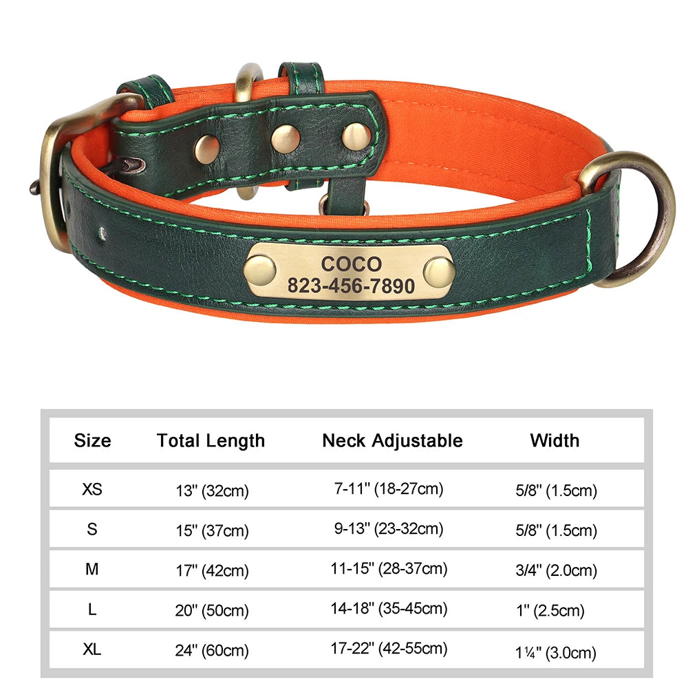 Coleira de cachorro personalizada gravada em couro pu, coleira de identificação com gravação gratuita, placa de identificação para cães pequenos, médios e grandes