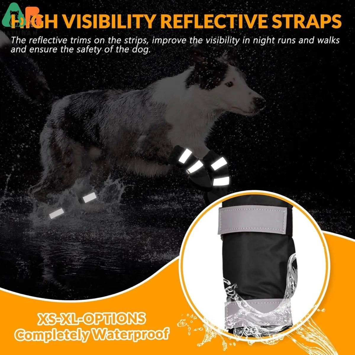 Botas de chuva para cães ATUBAN com lã quente, sapatos para cães médios e grandes à prova d'água e antiderrapantes com tiras reflexivas e sola robusta